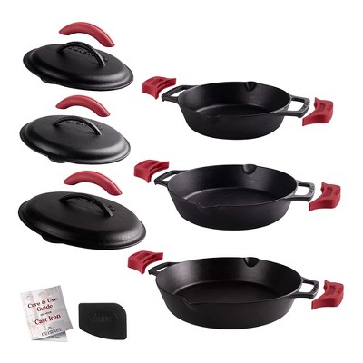 Nutrichef Pre Seasoned Nonstick Cast Iron Frying Pan Set Bundle With (2) 10  Inch And (2) 12 Inch Frying Pans, Lids And Handle Covers : Target