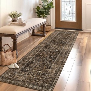 Area Rug Vintage Floral Distressed Print Pattern Rug, Soft Washable Non-Slip Low-Pile Indoor Carpet for Bedroom, Living Room - 1 of 4