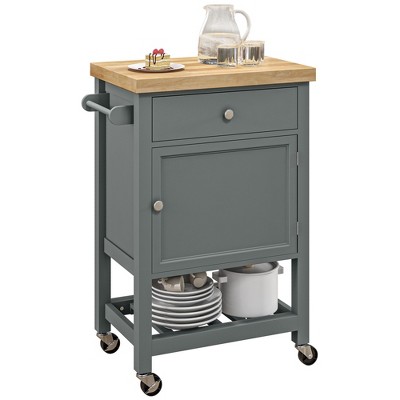 HOMCOM 27 Rolling Kitchen Island Cart with Drawer and Glass Door