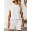 Women's Ribbed Knit Pajama Set Short Sleeve Tee & Shorts Soft Comfortable Sleepwear Loungewear - 3 of 4
