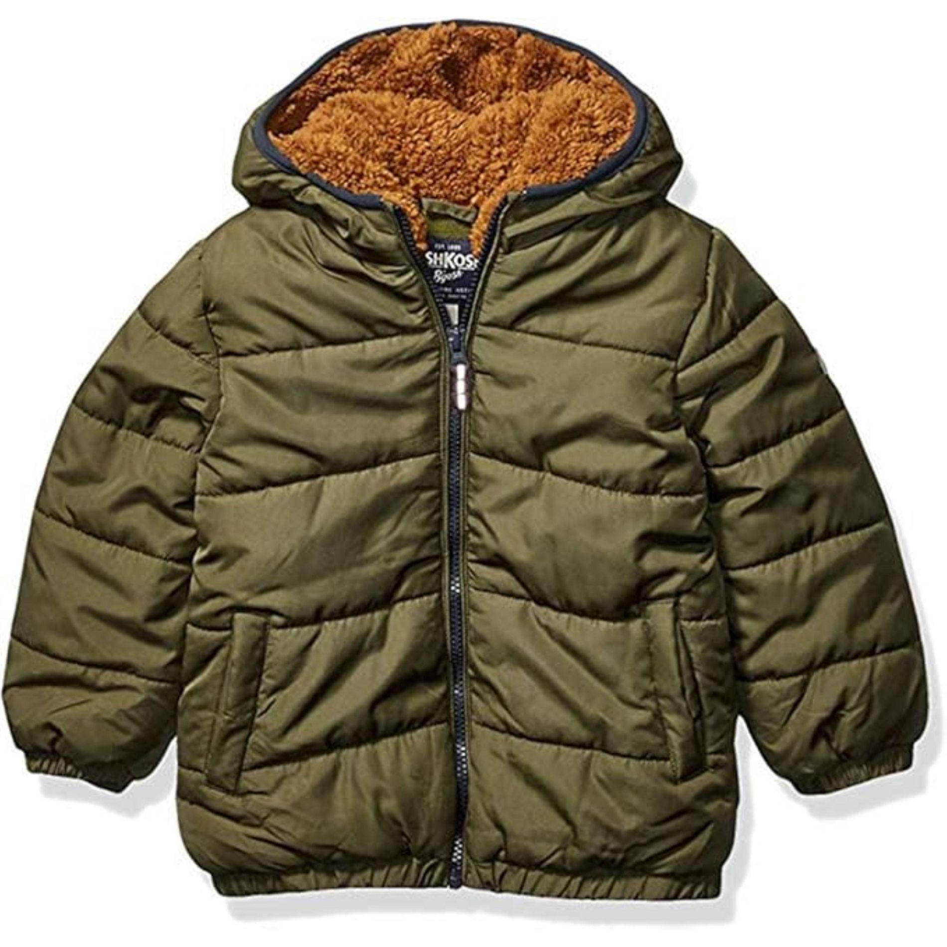 OshKosh B'Gosh Little Boys' Heavyweight Faux Shearling Winter Jacket, Olive Drab, 5/6