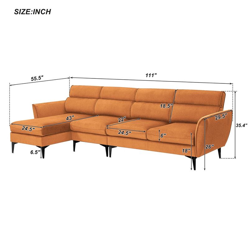 Upholstered Convertible L-Shaped Sectional Sofa Couch-ModernLuxe, 3 of 14