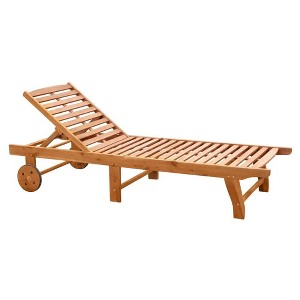 Resenkos Lounge Chair Outdoor, Patio Lounge Chair,Outdoor Folding Chaise Lounge Chair Recliner with Wheels, Acacia Wood Frame - Teak Color - 1 of 4