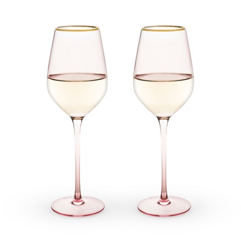 Twine Rose White Wine Glasses, Gold Rimmed Pink Tinted Crystal