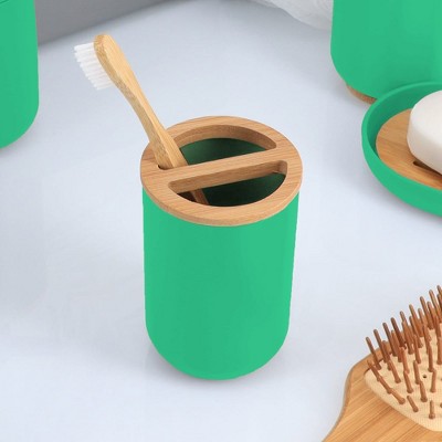 Evideco French Home Goods Elegant Toothbrush Holder with Bamboo Top - Modern Bathroom Organizer for Toothbrush & Toothpaste