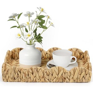 BRINJOY Water Hyacinth with Scalloped Edge Woven - 15.8x11.5 Inch Rectangular Tray with Handles for Farmhouse Kitchen Counter Living Room Decor - 1 of 4