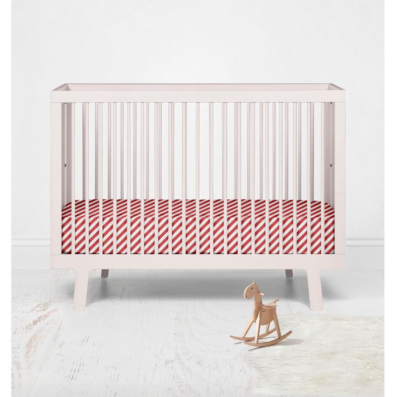 Bacati - Red Warp Stripes 100 percent Cotton Universal Baby US Standard Crib or Toddler Bed Fitted Sheet, 4 of 7
