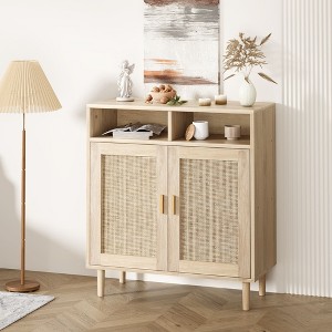 Rattan Buffet Cabinet with Doors and Shelf - Multifunctional Storage Sideboard for Dining, Kitchen, Living Room, and Entryway Home Decor - 1 of 4