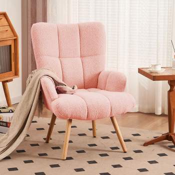 FERPIT Upholstered Teddy Velvet Accent Chair with Wingback Design, Pink