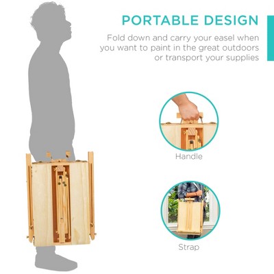 Natural Pine Wood Adjustable French Easel with Paint Supplies