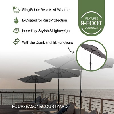 Gray and Brown Sling Fabric 9-Foot Outdoor Market Umbrella with Crank Tilt