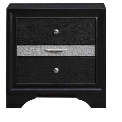 Vynxaria Modern Nightstand - Black Laminate Finish, 26" x 26", Felt-Lined Drawer, Acrylic Silver Trim, Nickel Handles, Wooden Trim