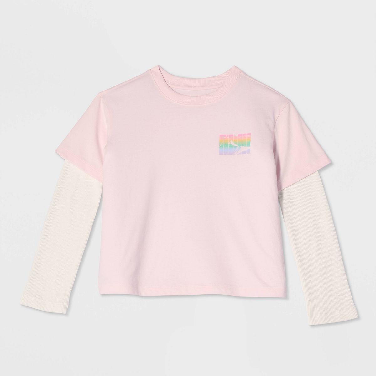 Girls' Twofer Long Sleeve Relaxed Fit 'Explore' Graphic T-Shirt - Cat & Jack™ Pink - thumbnail 2
