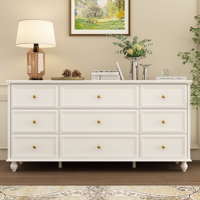 Image of FUFU&GAGA White 9 Drawer Wood Horizontal Dresser For Livingroom