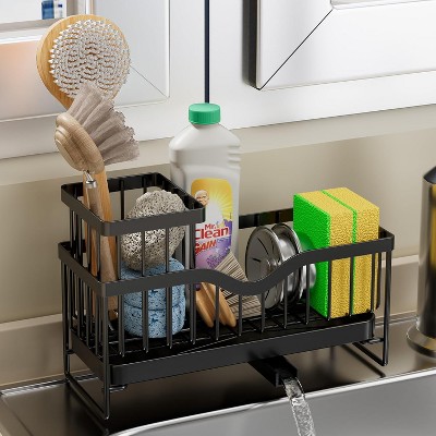 Hachikiko Wall-Mounted Carbon Steel Kitchen Sink Organizer - 2-Tier Multipurpose Cleaning Supplies Rack with Drainage & Punch-Free Installation
