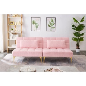 VASIP  Teddy Fabric Convertible Sofa Bed,Gold Metal Leg Futon with Modern Accent,for Living Room & Guest Room,White - 1 of 4