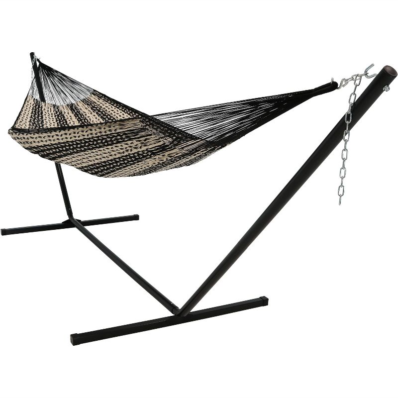 Sunnydaze Mayan Family Hammock Hand-Woven XXL Thick Cord with Stand - 400 lb Weight Capacity/15' Stand, 1 of 9
