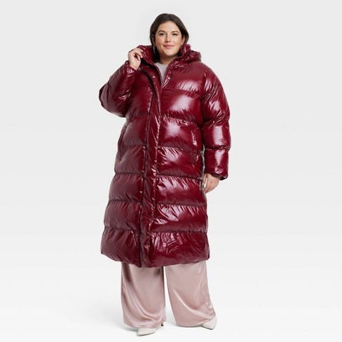 Burgundy puffer coat womens sale