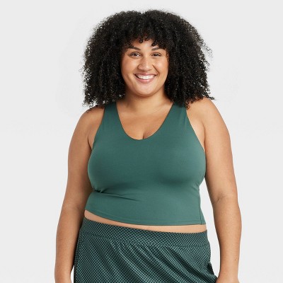 Women's Flex Light Support V-Neck Cropped Sports Bra - All In Motion™ Dark Green 2X