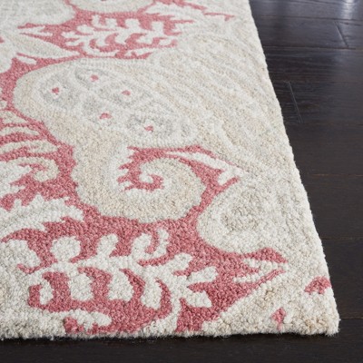 Elegant Tufted Wool Rectangular Area Rug 9' x 12' in Pink & Beige