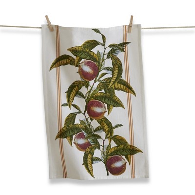 TAG Orchard Peaches All Over Peaches on Vine Print on White Background Cotton   Kitchen Dishtowel 26L x 18W in.