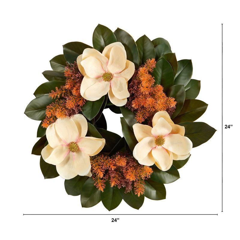 Nearly Natural 24” Magnolia Artificial Wreath, 2 of 3