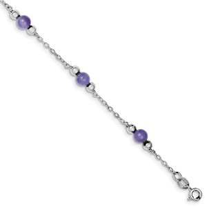 Black Bow Jewelry Lavender Jade in Rhodium-Plated Sterling Silver, Beaded Anklet, 9 Inch - 1 of 4
