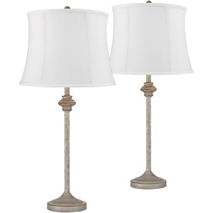 360 Lighting Lynn Country Cottage Buffet Table Lamps 26 3/4" High Set of 2 Beige Wood White Drum Shade for Bedroom Living Room Bedside Nightstand Kids - 1 of 4