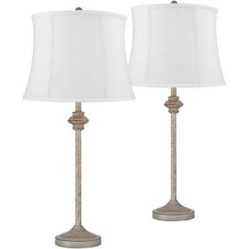 360 Lighting Lynn Country Cottage Buffet Table Lamps 26 3/4" High Set of 2 Beige Wood White Drum Shade for Bedroom Living Room Bedside Nightstand Kids