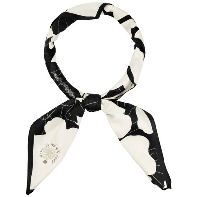 Elerevyo Women's Floral Contrast Color Silk Feeling Satin Square Scarves Bandanas 35.4" X 35.4"