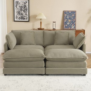 Whisen 75" Modern Design Sofa Couch, Large Loveseat Sofa with 2 Movable Ottomans and Side Storage Pockets - 1 of 4