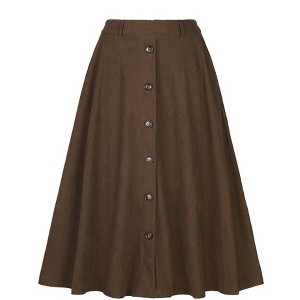 INSPIRE CHIC Women's Corduroy Button Front High Waist A-line Midi Skirt - 1 of 4