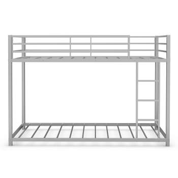 Costway Twin Bunk Bed Twin Over Frame Platform W/ Guard Rails & Side Ladder Silver