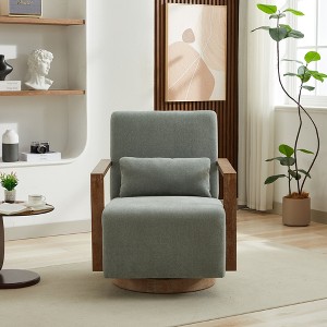 TIRAMISUBEST 30.3"W Swivel Upholstered Accent Chair with Solid Wood Armrests, 360¡ã Comfy Lounge Chair for Bedroom, Living Room, Office(Green) - 1 of 4