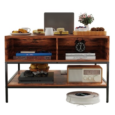 Lirago Flip Top Coffee Table with Storage End Table Black Metal 20.5"H x 31.5"D x 31.5"W