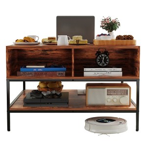Lirago Flip Top Coffee Table with Storage End Table Black Metal 20.5"H x 31.5"D x 31.5"W - 1 of 4