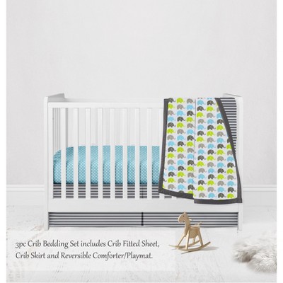 Bacati - Elephants Aqua/Lime/Gray 3 pc Crib Bedding Set