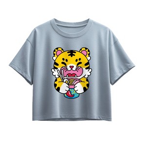 Girls' - Instant Message - Tiger Ramen Short Sleeve Boxy Graphic T-Shirt - 1 of 2
