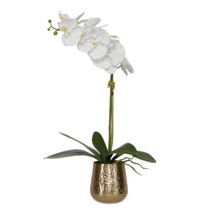 Uttermost Cami Orchid with Brass Pot 14"W x 24"H White Polyester and Brass Contemporary Tabletop Accent - 1 of 4