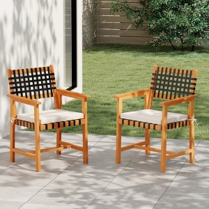 MOEPISY Set of 2 Outdoor Wooden Dining Chair with Armrests and Curved Back - 1 of 4