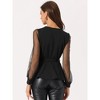 INSPIRE CHIC Women's Tie Waist Peplum Ruffle Hem Party V Neck Mesh Long Sleeve Blouse - 3 of 4