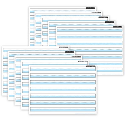 Ashley Productions® Smart Poly® PosterMat Pals™ Space Savers, 13" x 9-1/2", 3/4" Handwriting Highlighted Blue, Pack of 10