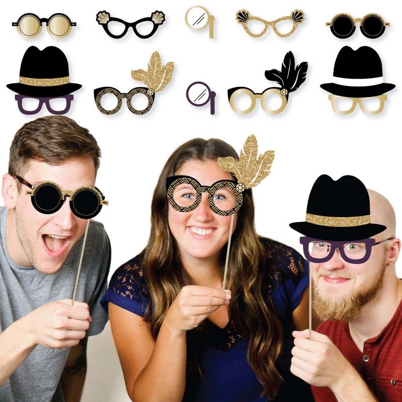 Big Dot of Happiness Roaring 20's Glasses - Paper Card Stock 1920s Party Photo Booth Props Kit - 10 Count, 2 of 6