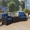 Tangkula 3 Piece Patio Furniture Set Rattan Conversation Set w/Soft Seat & Back Cushions Tempered Glass Topped Coffee Table Navy - 2 of 4