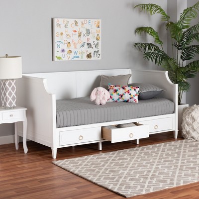 White Twin Size Wood Daybed with 3 Drawers