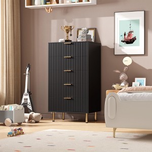 ODK Tall Modern Chest with Ample Deep Drawers and Wide Top, Fluted 5 Drawer Storage Dresser, Wooden Organizer for Living Room, Hallway, Kids Room - 1 of 4
