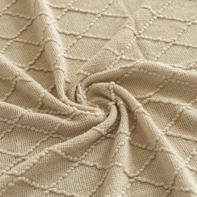 Khaki Knitted Throw Blanket Set with Fringe Edges, 50x60 in