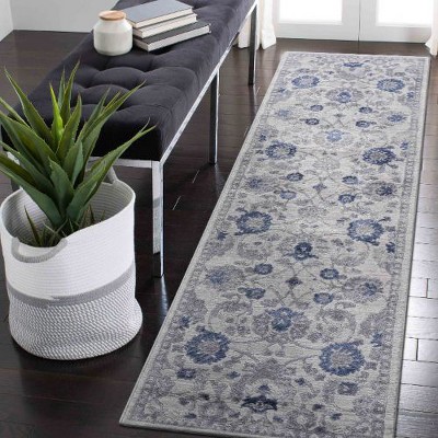 Kumasinova Stain-Resistant Area Rug, Non-Shedding Blue/Silver Door Mat,Kid & Pet-Friendly, Oriental Area Rug for Living Room,Latex-Free Cotton Backing