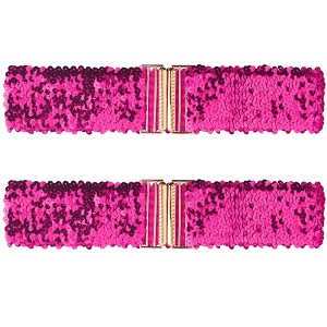 INSPIRE CHIC Women's Shinny Wide Waist Belts Interlock Buckles Sequins Decor Stretchy Belts 2 Pcs 23.62" - 1 of 4