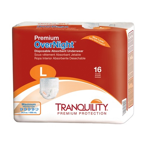 Tranquility Premium Overnight Adult Absorbent Underwear, Disposable, Large  (44-54), 16 Ct : Target